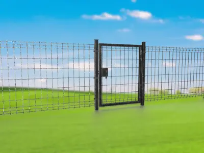 Metal gates and grating wall PBR low-poly game ready Low-poly 3D model