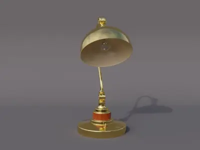 Vintage gold metal desk lamp with wooden trims Low-poly 3D model