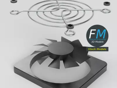 Cooling fan with grill and screws 3D model