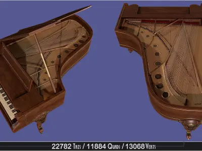 Vintage Antique Elegant Victorian Louis XV Parlor Grand Piano Low-poly 3D model