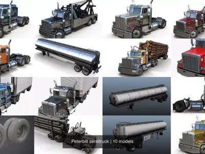 Peterbilt semitruck 3D Model Pack