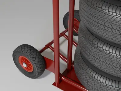 Wheel hand truck with tires 3D model