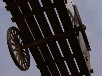  Mid Poly Wooden Wagon for games Low-poly 3D model
