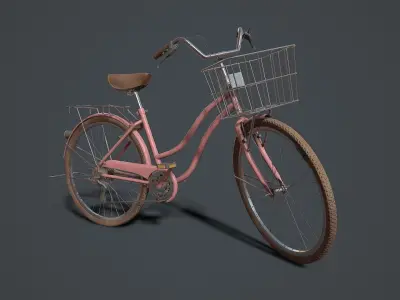 Classic Pink Bicycle Low-poly 3D model