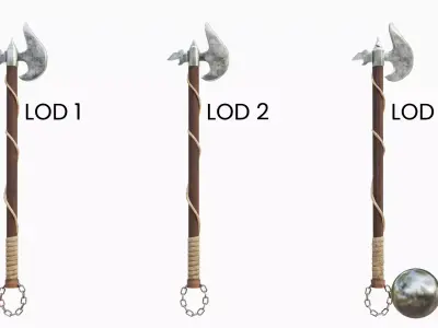 Melee long axe with a chain  Low-poly 3D model