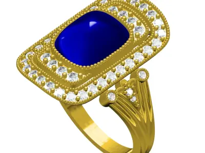 Antique Art Deco Sapphire Diamond Ring 3D print model