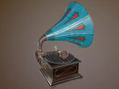Gramophone LowPoly PBR GameReady Unity Unreal Low-poly 3D model