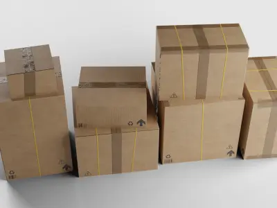 Boxes set - game ready group of cardboard Low-poly 3D model