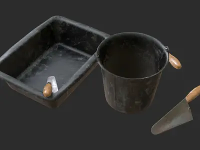 Mortar Tools Set Low-poly 3D model