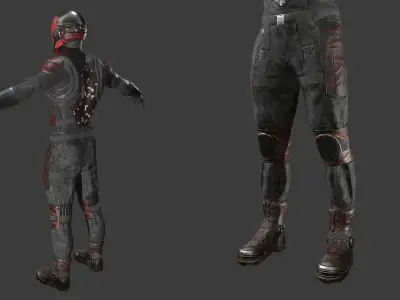 Red Head Soldier PBR Gameready character Low-poly 3D model