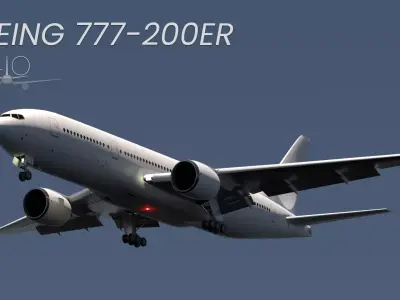 ANIMATED Boeing 777-200ER - Blank Livery 3D model