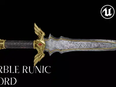 Fantasy Angelic Marble Sword Divine Runic Blade Game Ready Low-poly 3D model