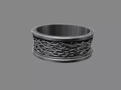 Ornate Demask floral victorian patterned wedding band ring 3D print model