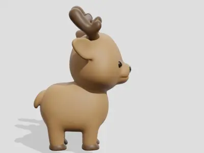 Cute cartoon brown deer  3D model