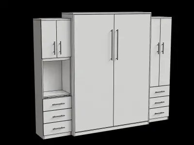 White Cabinet Brown Wood Wall Bed Closed 3D model