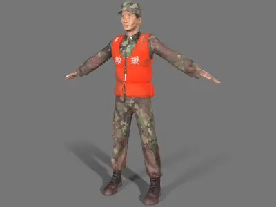 chinese soldier  Low-poly 3D model