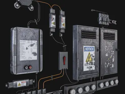 Electricity Equipment and Pipes Pack  Low-poly 3D model