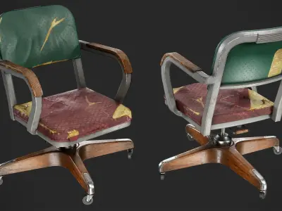 Vintage Worn Old Industrial Desk Chair  Low-poly 3D model