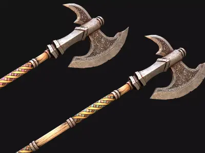 Medieval Weapons Polearms Axe Halberd Color Set Low-poly 3D model