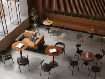 coffee shop blending industrial and wabi-sabi styles 3D model