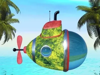 Yellow Submarine Cartoon Low-poly 3D model