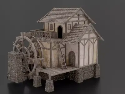 watermill medieval Low-poly 3D model