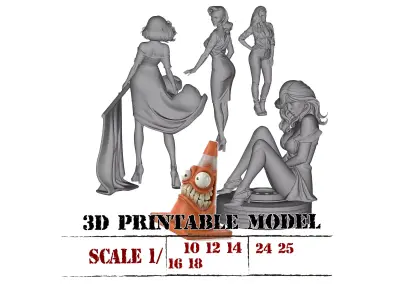 Traffic Cone and Female Figures Pack For scale Cars Vehicles Toy 3D print model