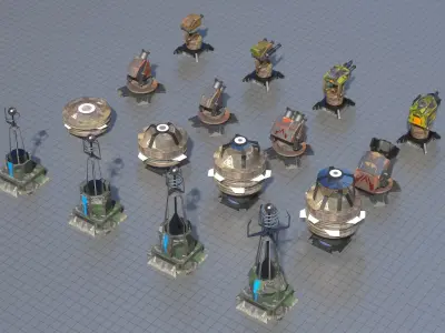 Turrets bundle  Low-poly 3D model
