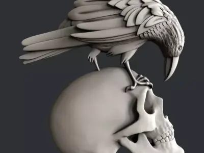 3d STL models for CNC raven skull 3D model