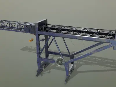 PBR Port Container Crane - Blue Dark Low-poly 3D model