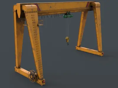 PBR Single Girder Gantry Crane V2 - Yellow Dark Low-poly 3D model