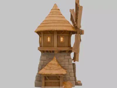 Rustic Wooden Windmill 3D Model Low-poly 3D model
