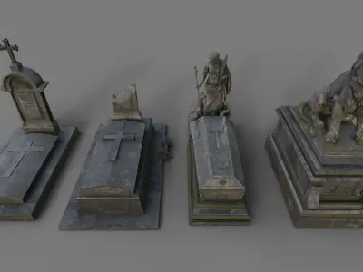 Cemetery gravestone set 3 Low-poly 3D model