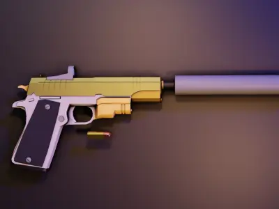 Low Poly Pistol with attachments Low-poly 3D model