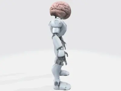 Robot with human brain 3D model