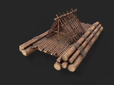 Primitive Wooden Raft Survival Boat PBR Collection 3D Model Pack