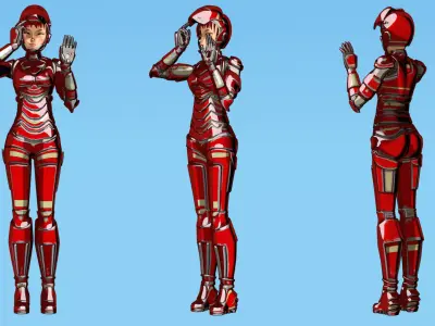 Red - Iron Suit Girl Low-poly 3D model