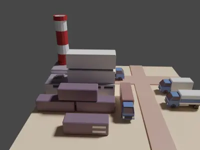 Industrial set factory with chimneys Low-poly 3D model