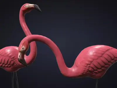 Statue flamingo lawn decoration Game ready Low-poly 3D model