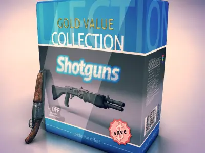 Low poly shotguns collection rifle Low-poly 3D model
