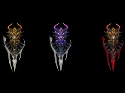 Demon Battle-Gloves Low-poly 3D model