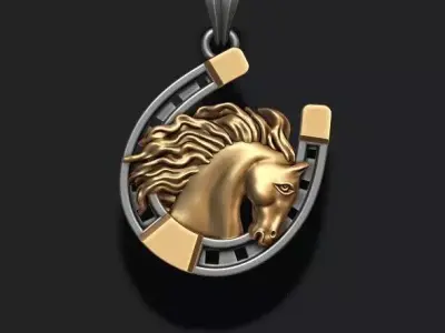 Horse with horseshoe pendant 3D print model