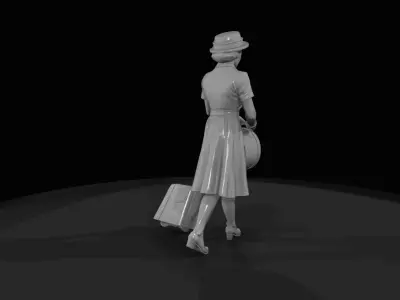 HO Figure 1950 Woman with hatbox Printable STL 3D print model