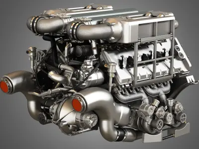 Veyron 8 Litre Engine - W16 Engine With 4 Turbochargers 3D model