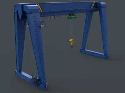 PBR Single Girder Gantry Crane V2 - Blue Low-poly 3D model