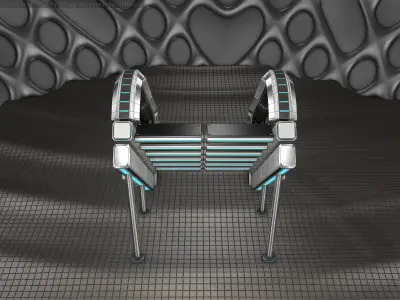 Sci-Fi Stairs - 12 - Silver Blue Neon Light Version Low-poly 3D model