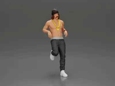 Gangster in hat and gold chain leaning on the car 3D print model