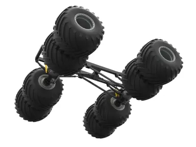 Chassis of vintage monster truck with double wheels 1 to 25 3D print model