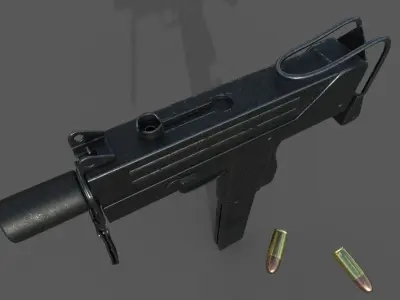 MAC-10 Game Ready gun with bullets Low-poly 3D model