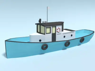 Low Poly Cartoon Fishing Boat Low-poly 3D model